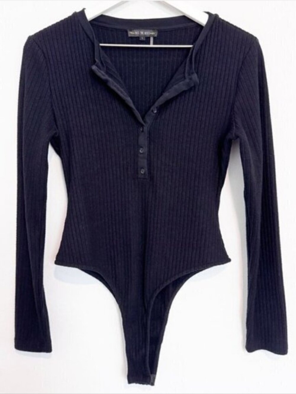 Free The Roses Ribbed Knit Henley Bodysuit Black Size Large‎